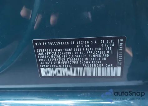 2018 Volkswagen Golf Alltrack Tsi S/Tsi Se from USA, damaged, VIN 3VWM17AU5JM768822